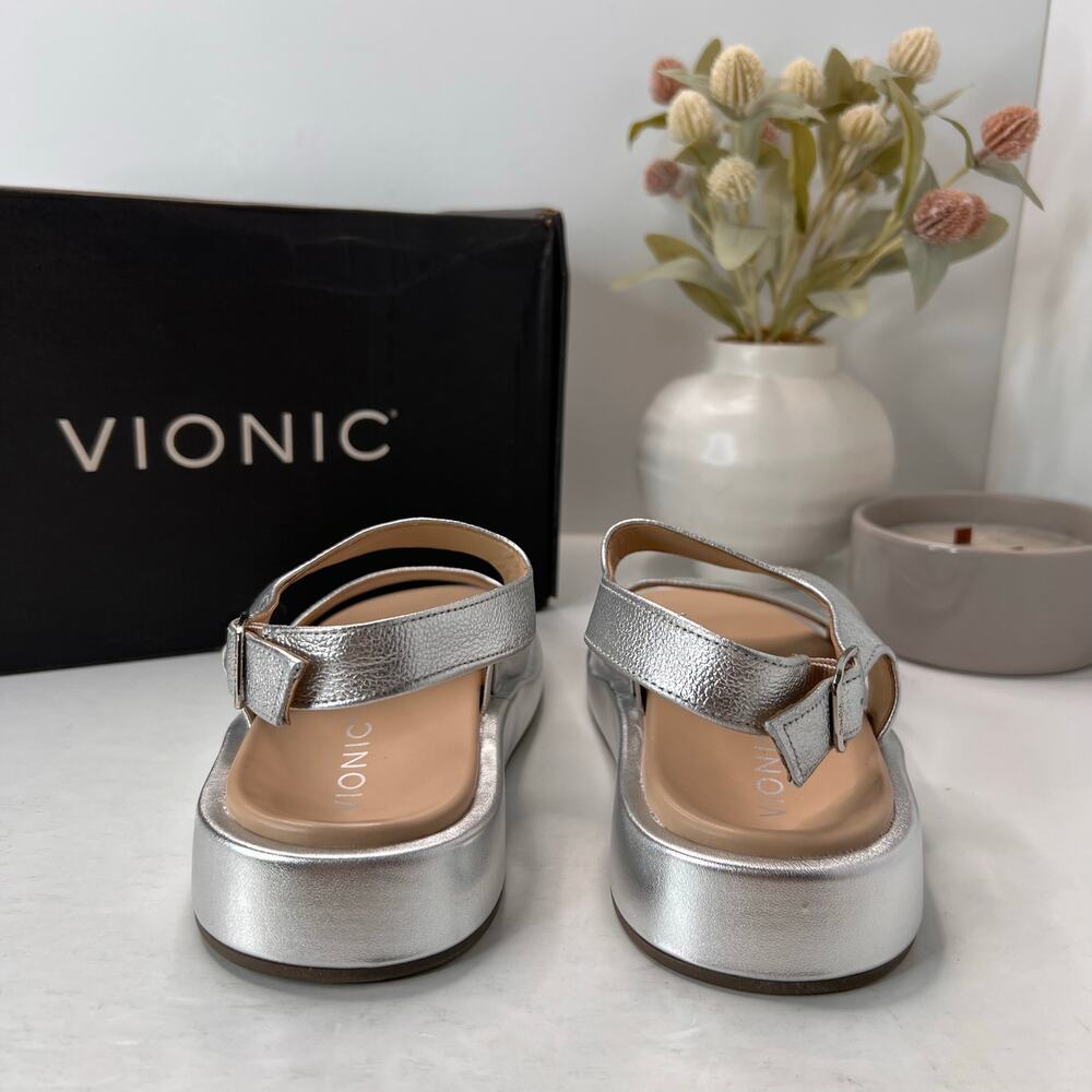 Vionic Madera Leather Slingback Wedge Sandal Silver Women's 7.5M - Picture 4 of 10